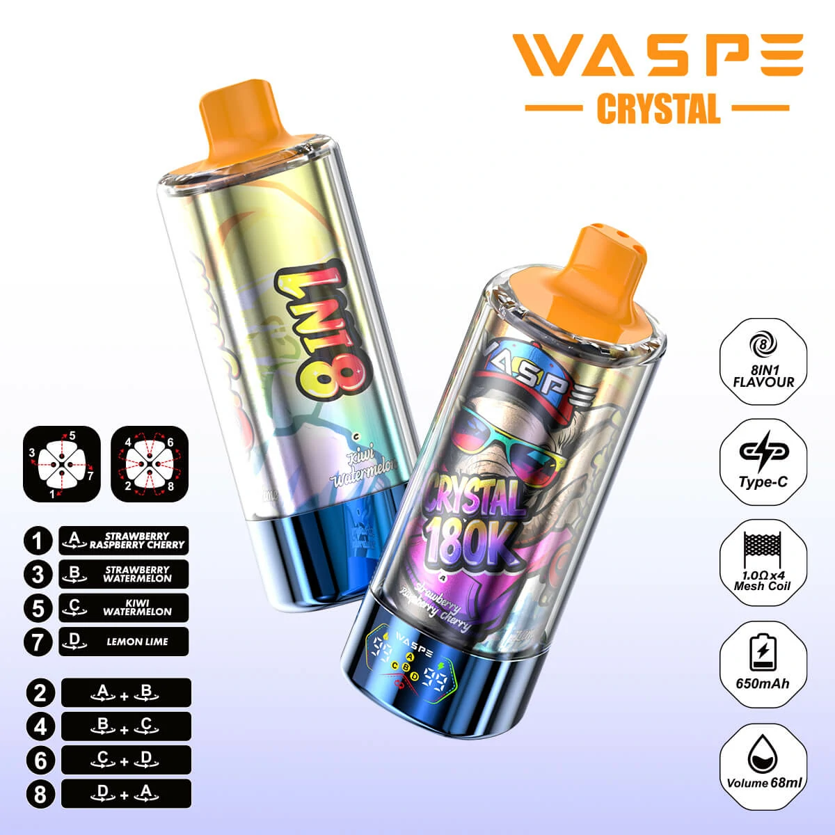 WASPE Crystal 180000 180K Bouffées 8-in-1 Vape jetable - image 8