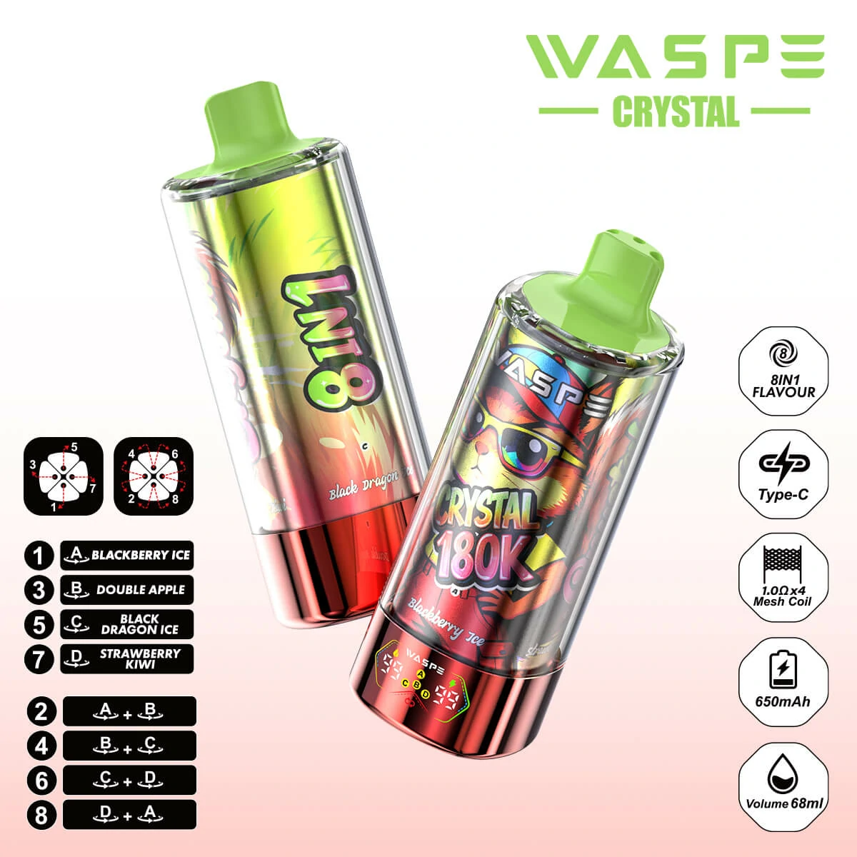 WASPE Crystal 180000 180K Bouffées 8-in-1 Vape jetable - image 3