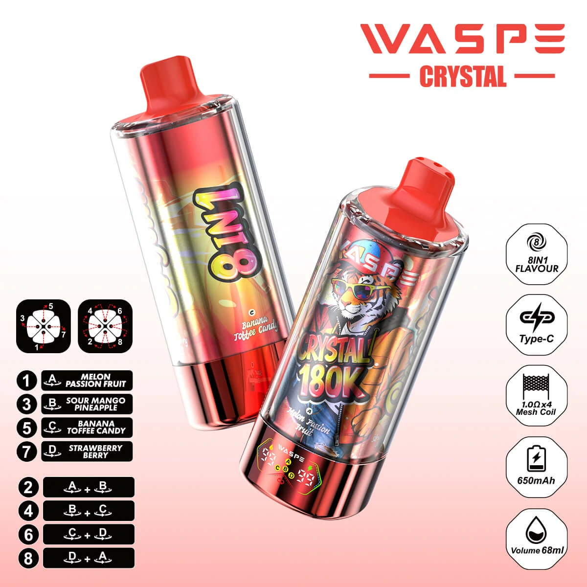 WASPE Crystal 180000 180K Bouffées 8-in-1 Vape jetable - image 12