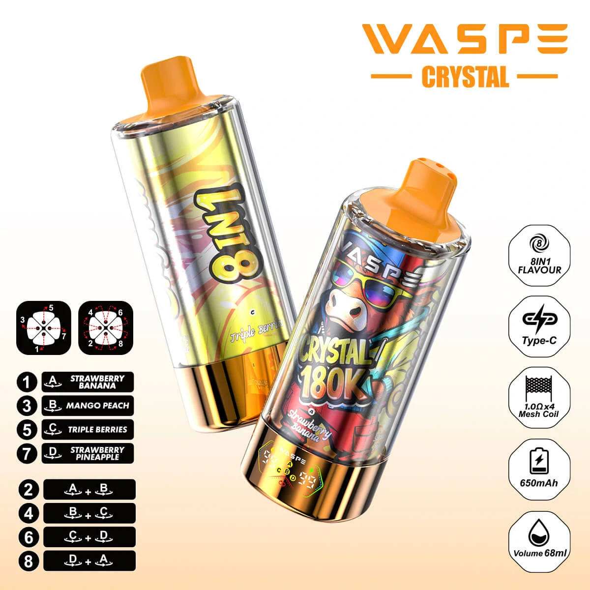 WASPE Crystal 180000 180K Bouffées 8-in-1 Vape jetable - image 5