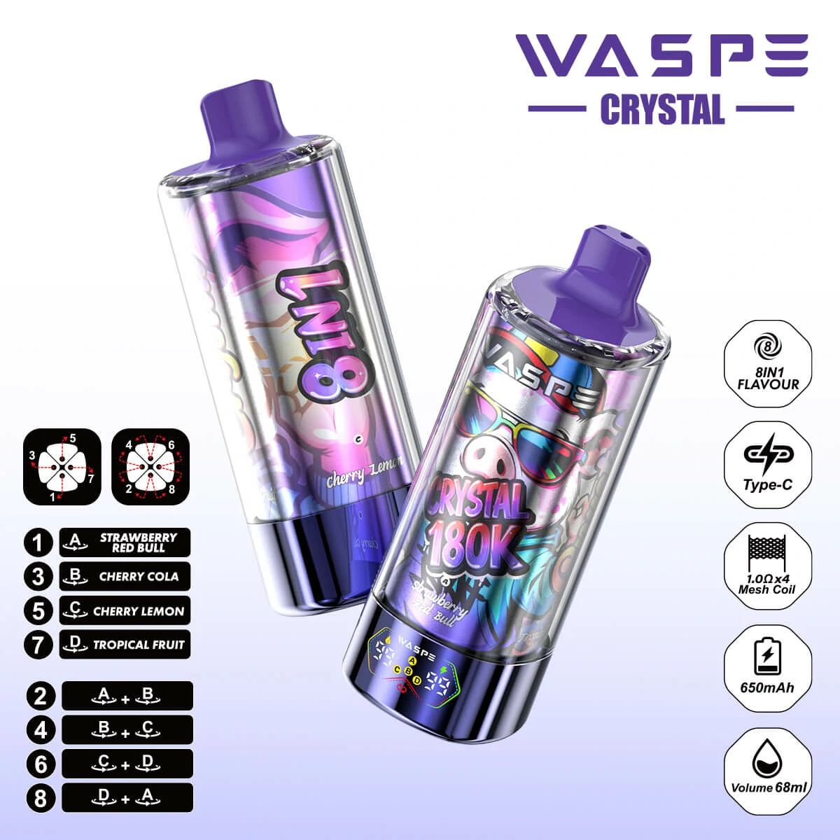 WASPE Crystal 180000 180K Bouffées 8-in-1 Vape jetable - image 4