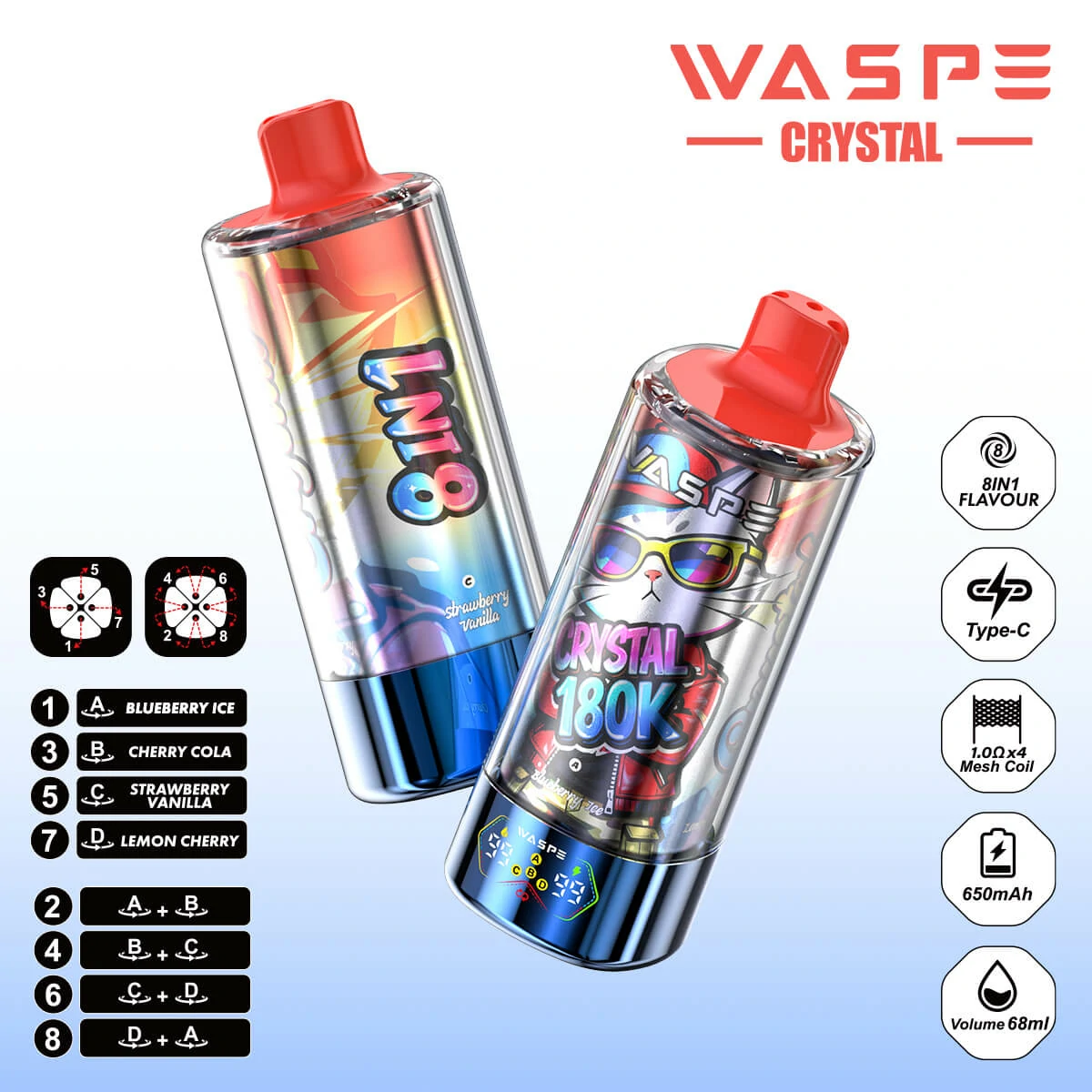 WASPE Crystal 180000 180K Bouffées 8-in-1 Vape jetable - image 13