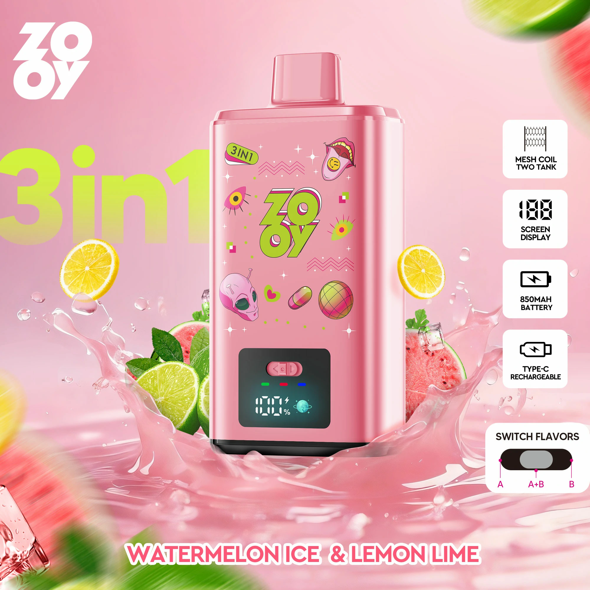 Zooy 150000 150K Bouffées 3-in-1 Vape jetable