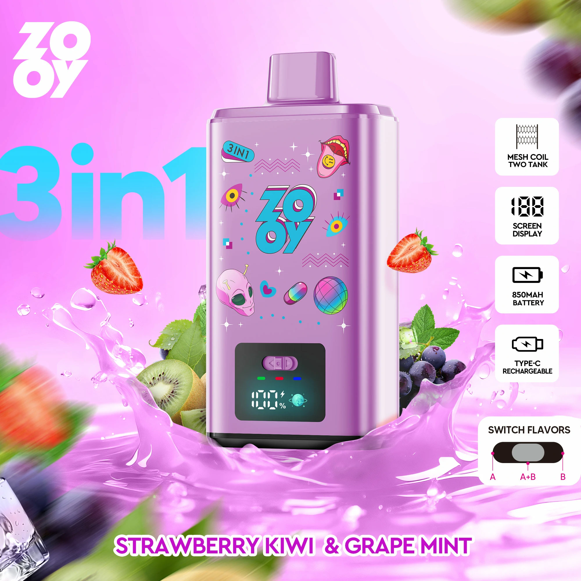 Zooy 150000 150K Bouffées 3-in-1 Vape jetable - image 4