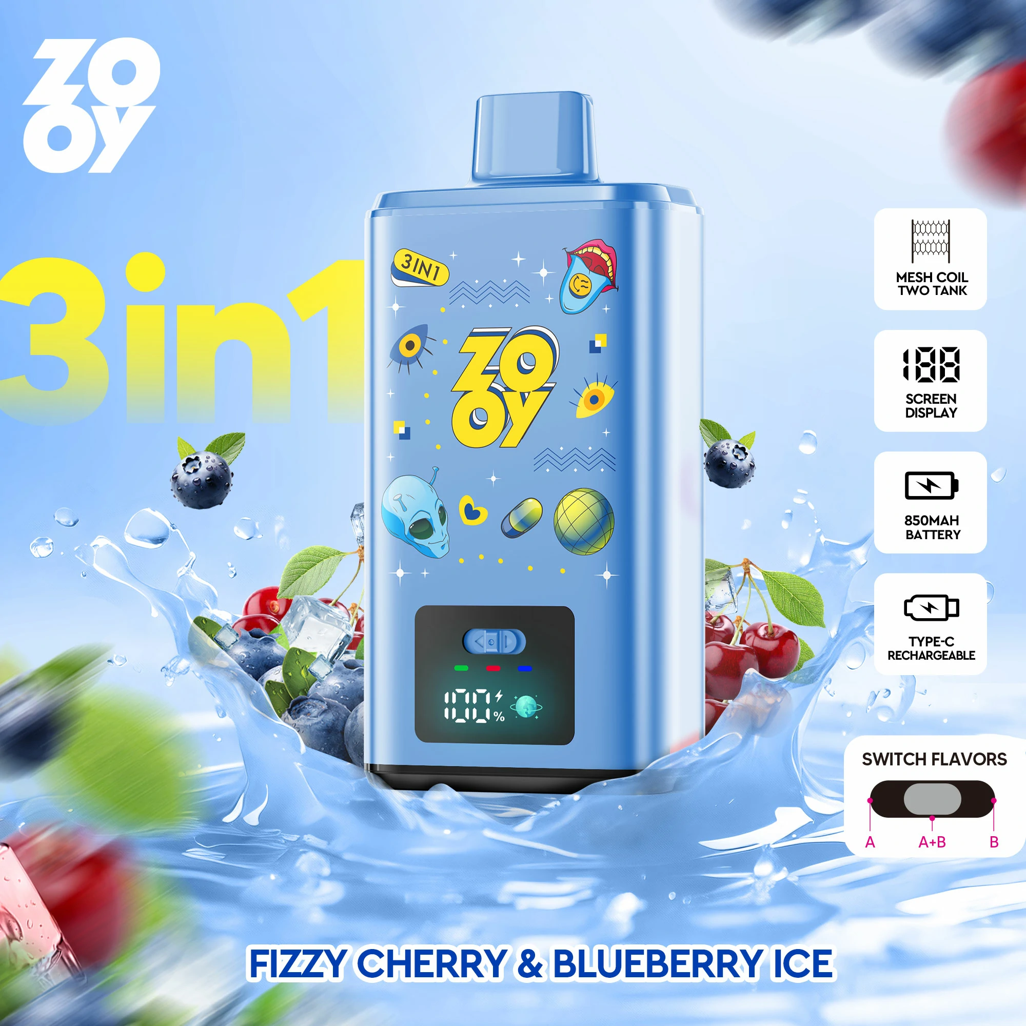 Zooy 150000 150K Bouffées 3-in-1 Vape jetable - image 3