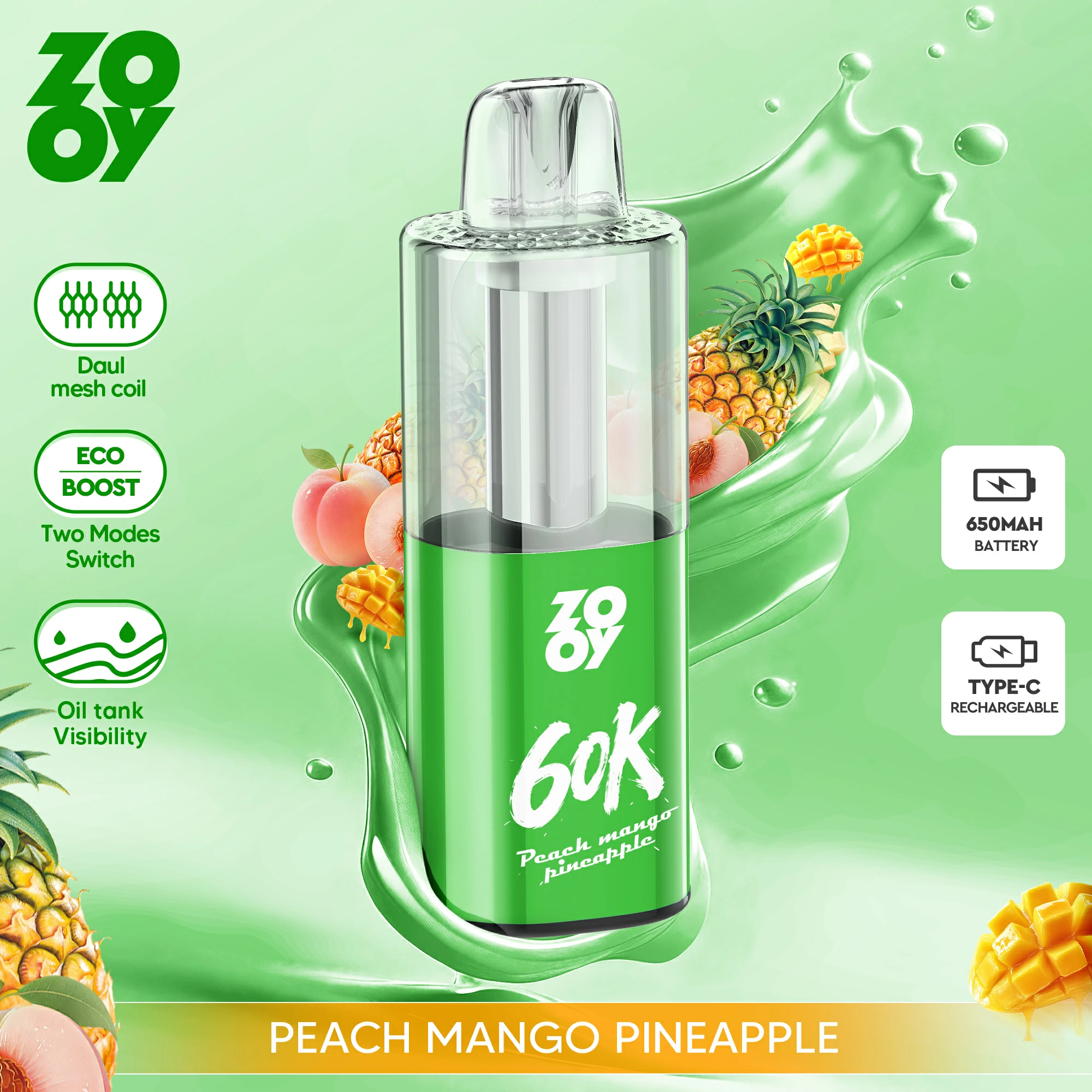 ZOOY Fizz 60000 60K Bouffées Double Mode Vape jetable