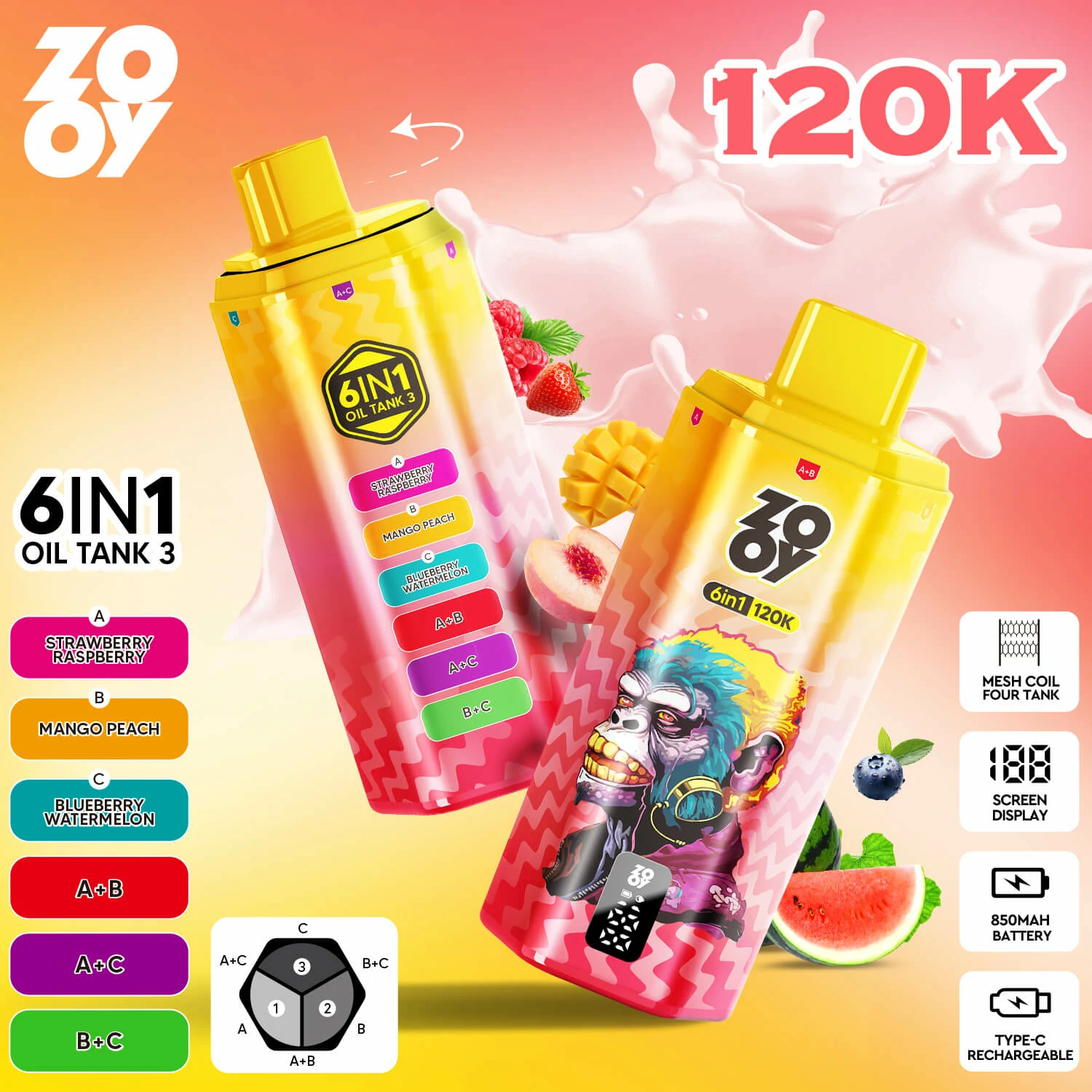ZOOY 6-in-1 120000 120K Bouffées Smart Display Vape jetable - image 7