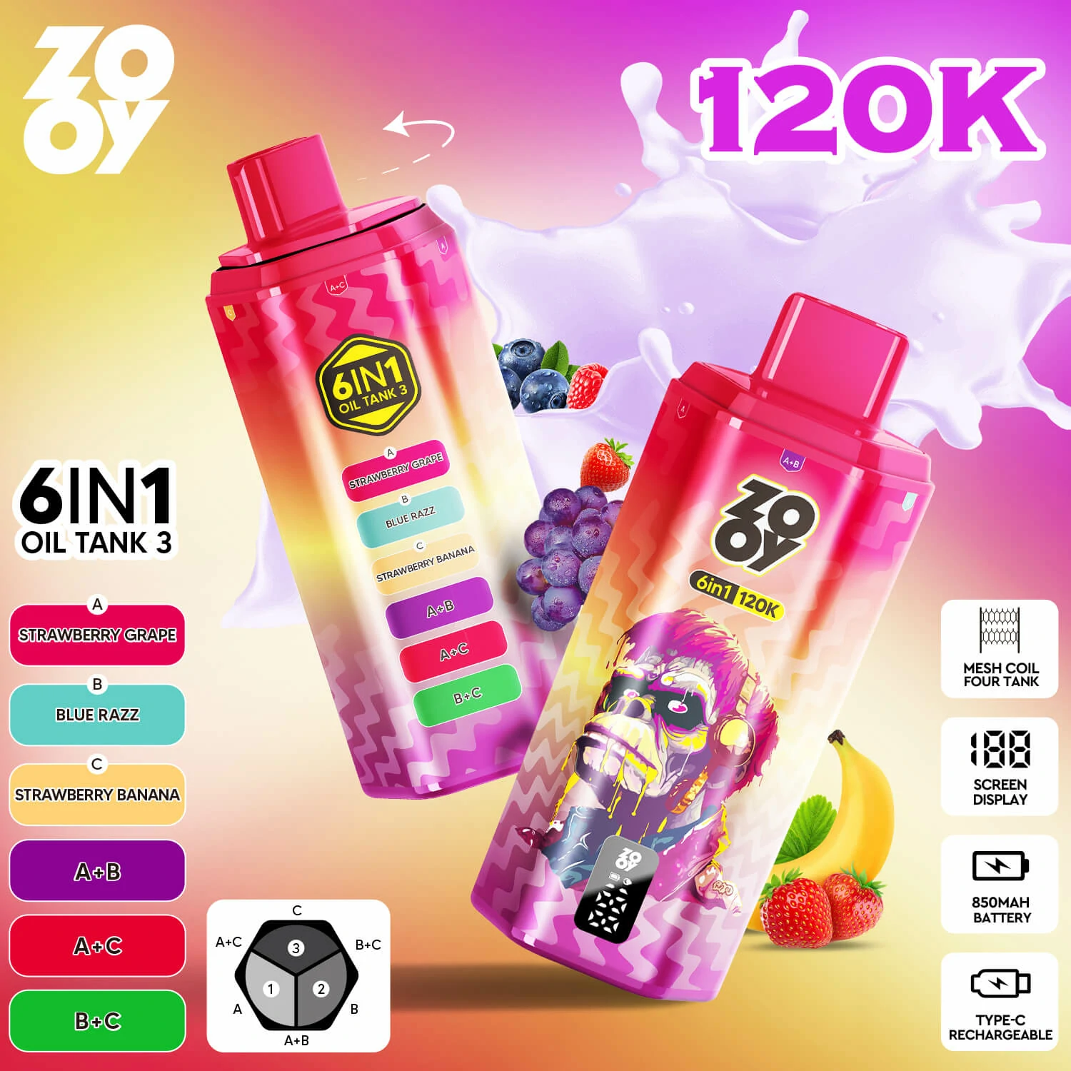 ZOOY 6-in-1 120000 120K Bouffées Smart Display Vape jetable - image 10