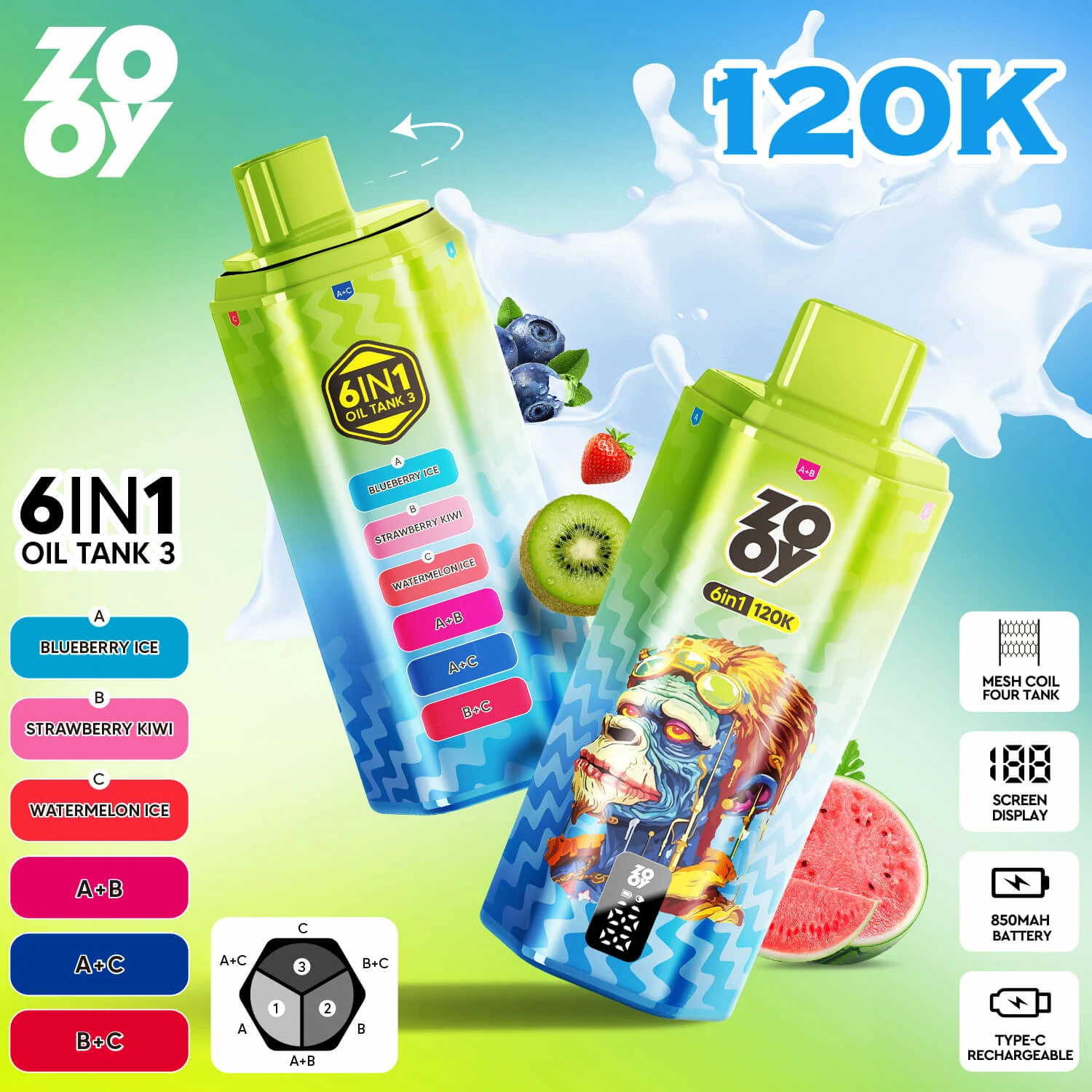 ZOOY 6-in-1 120000 120K Bouffées Smart Display Vape jetable - image 9