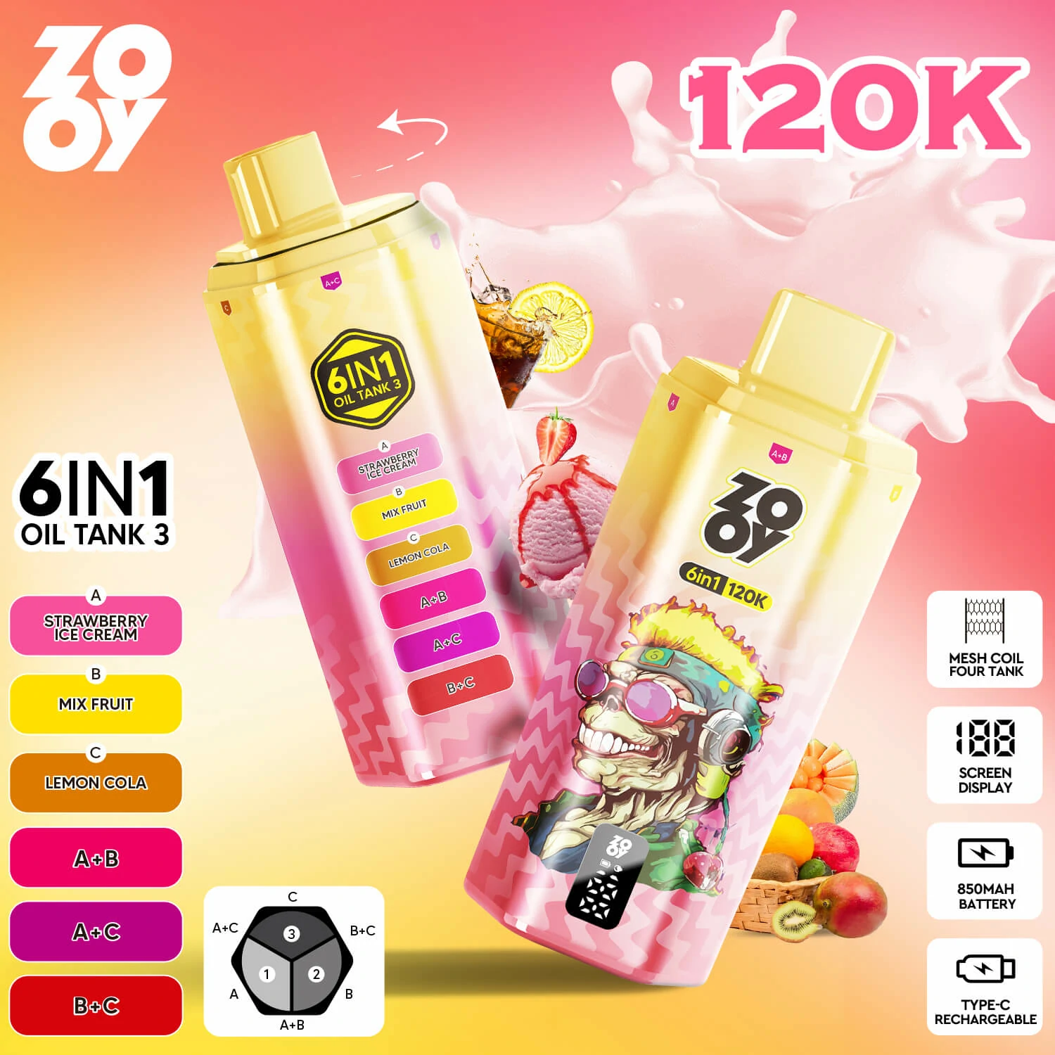 ZOOY 6-in-1 120000 120K Bouffées Smart Display Vape jetable - image 8