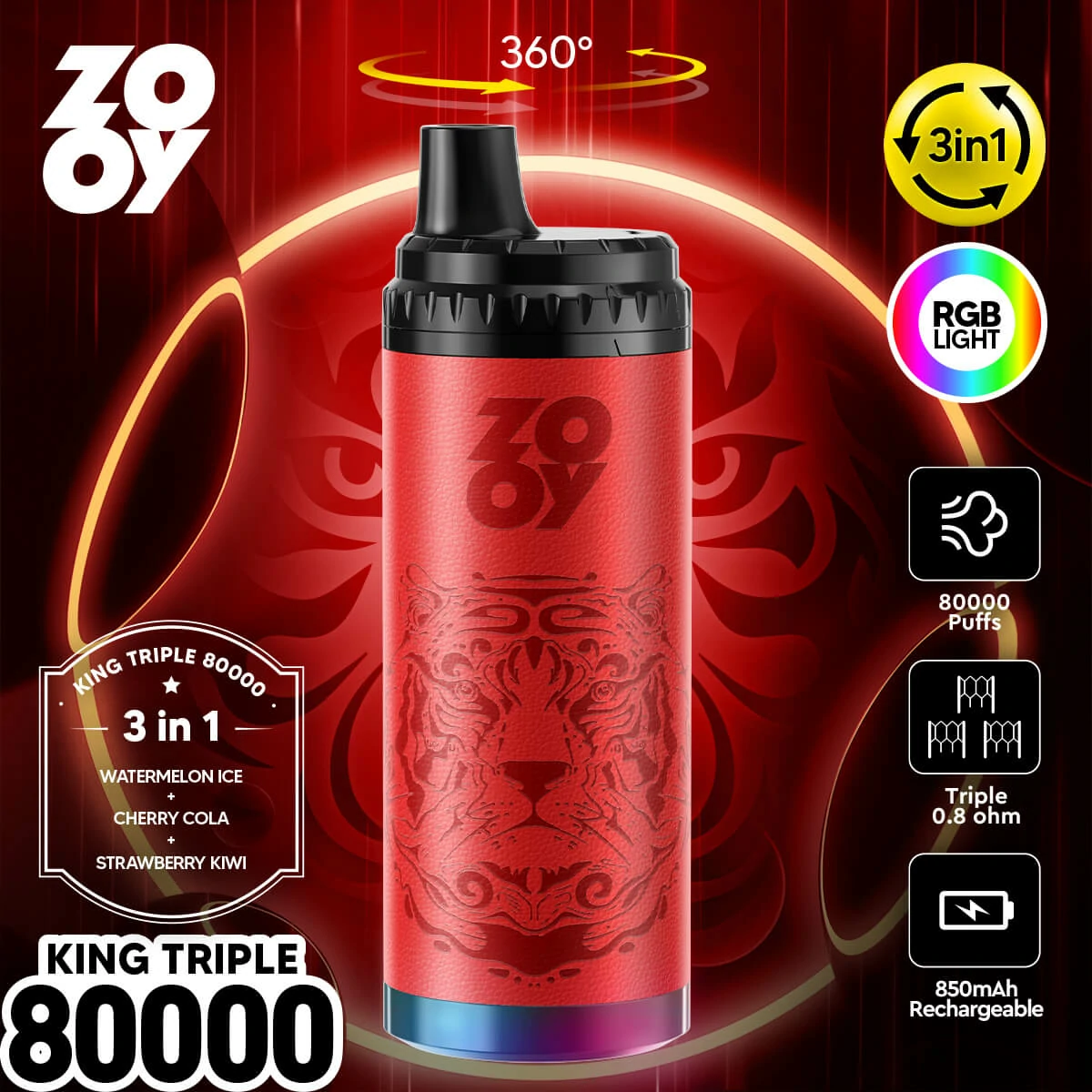 ZOOY King 3-in-1 80000 80K Bouffées Vape Jetable - image 2