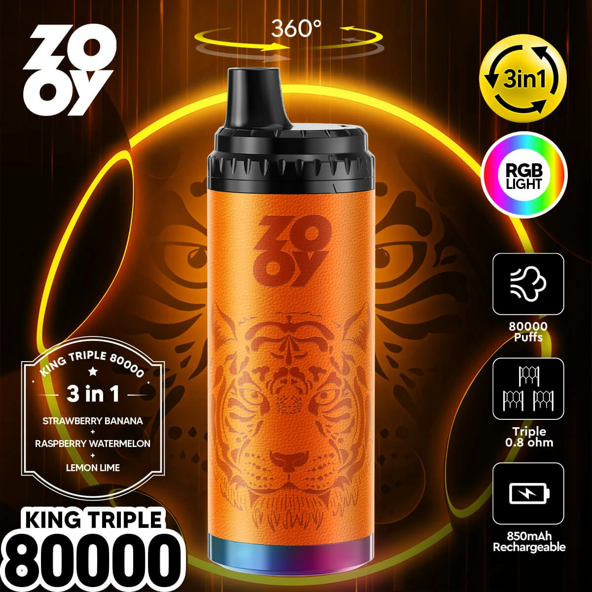 ZOOY King 3-in-1 80000 80K Bouffées Vape Jetable - image 5