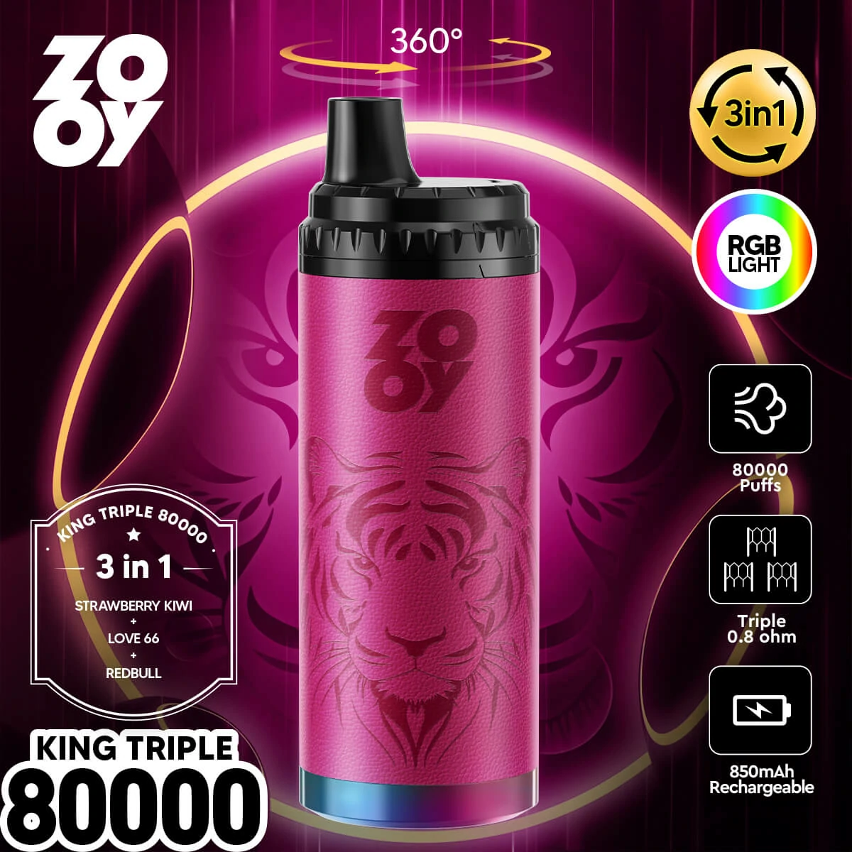 ZOOY King 3-in-1 80000 80K Bouffées Vape Jetable - image 3