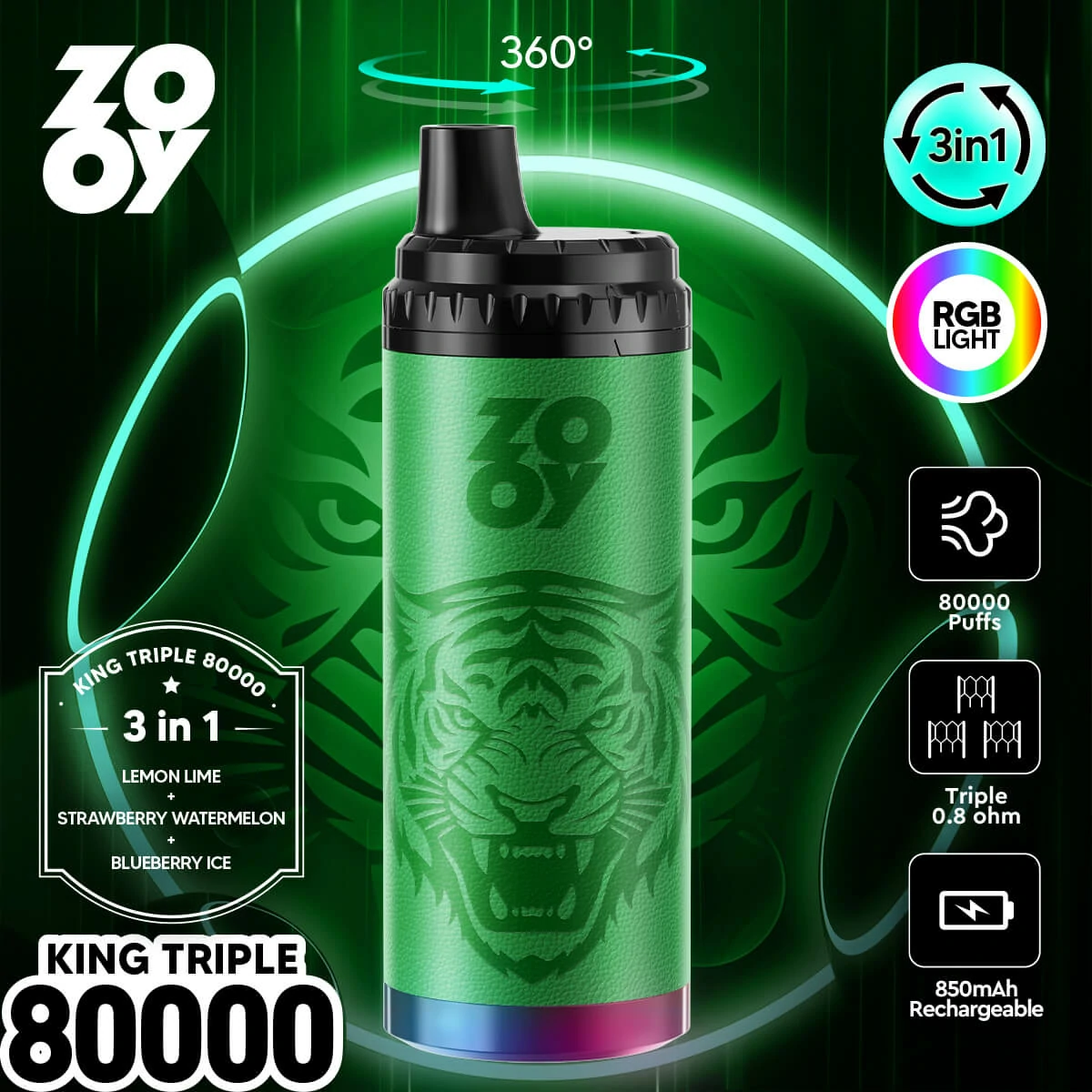 ZOOY King 3-in-1 80000 80K Bouffées Vape Jetable - image 4