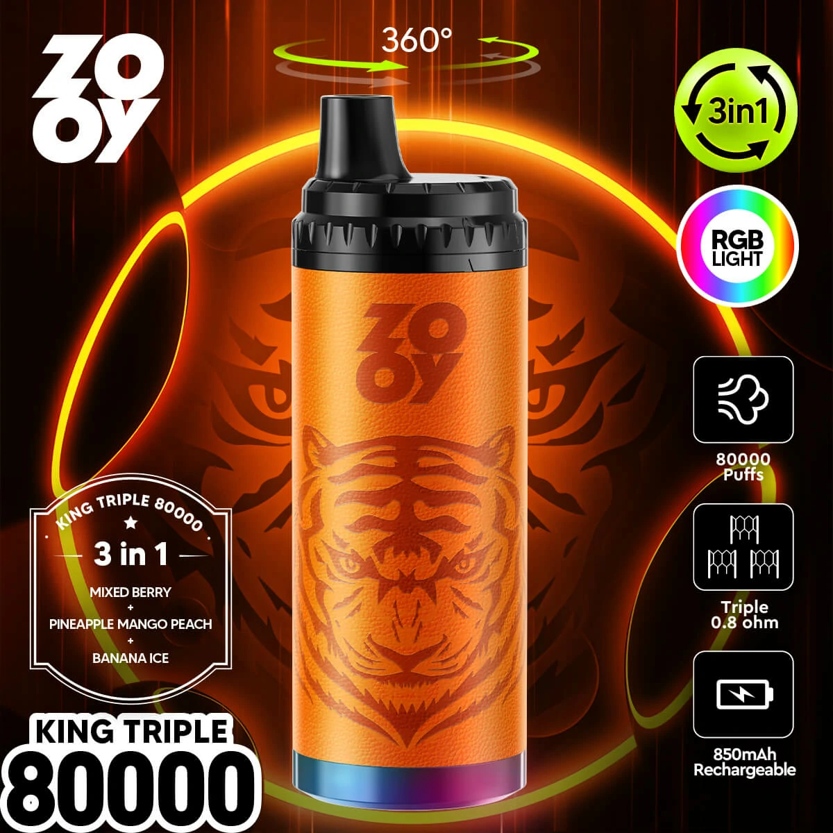 ZOOY King 3-in-1 80000 80K Bouffées Vape Jetable - image 9