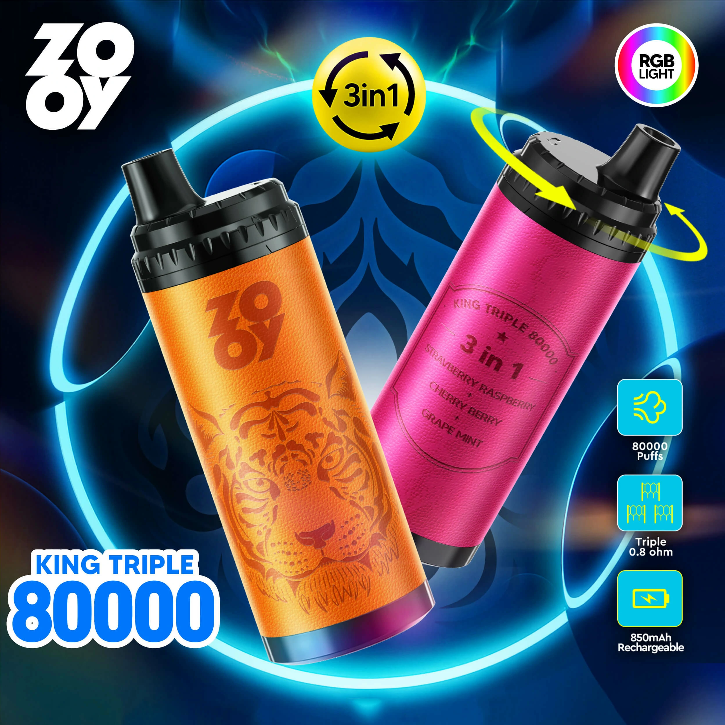 ZOOY King 3-in-1 80000 80K Bouffées Vape Jetable