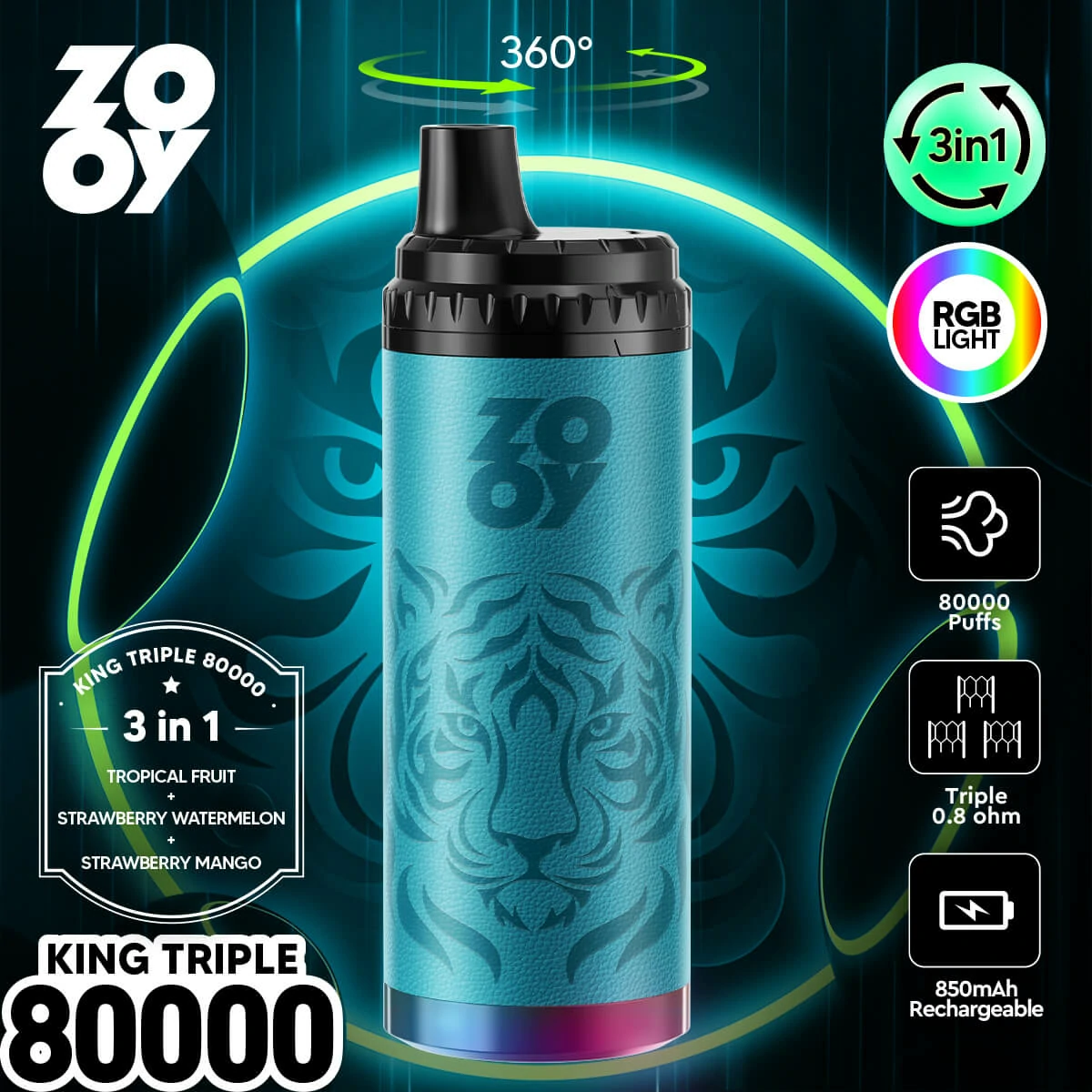 ZOOY King 3-in-1 80000 80K Bouffées Vape Jetable - image 6