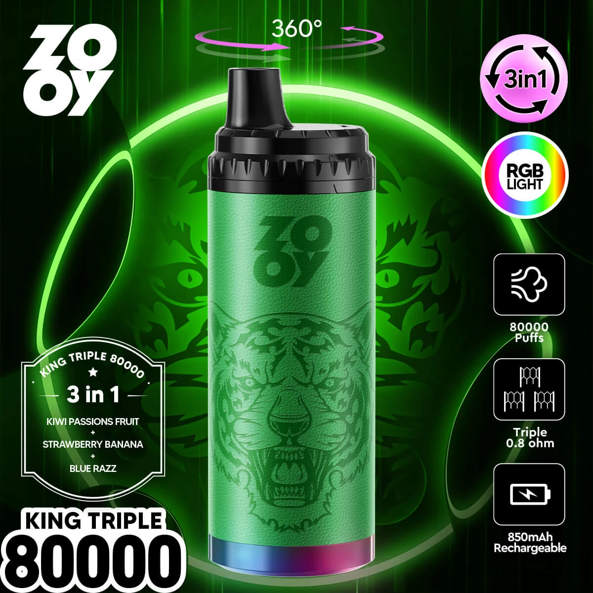 ZOOY King 3-in-1 80000 80K Bouffées Vape Jetable - image 11