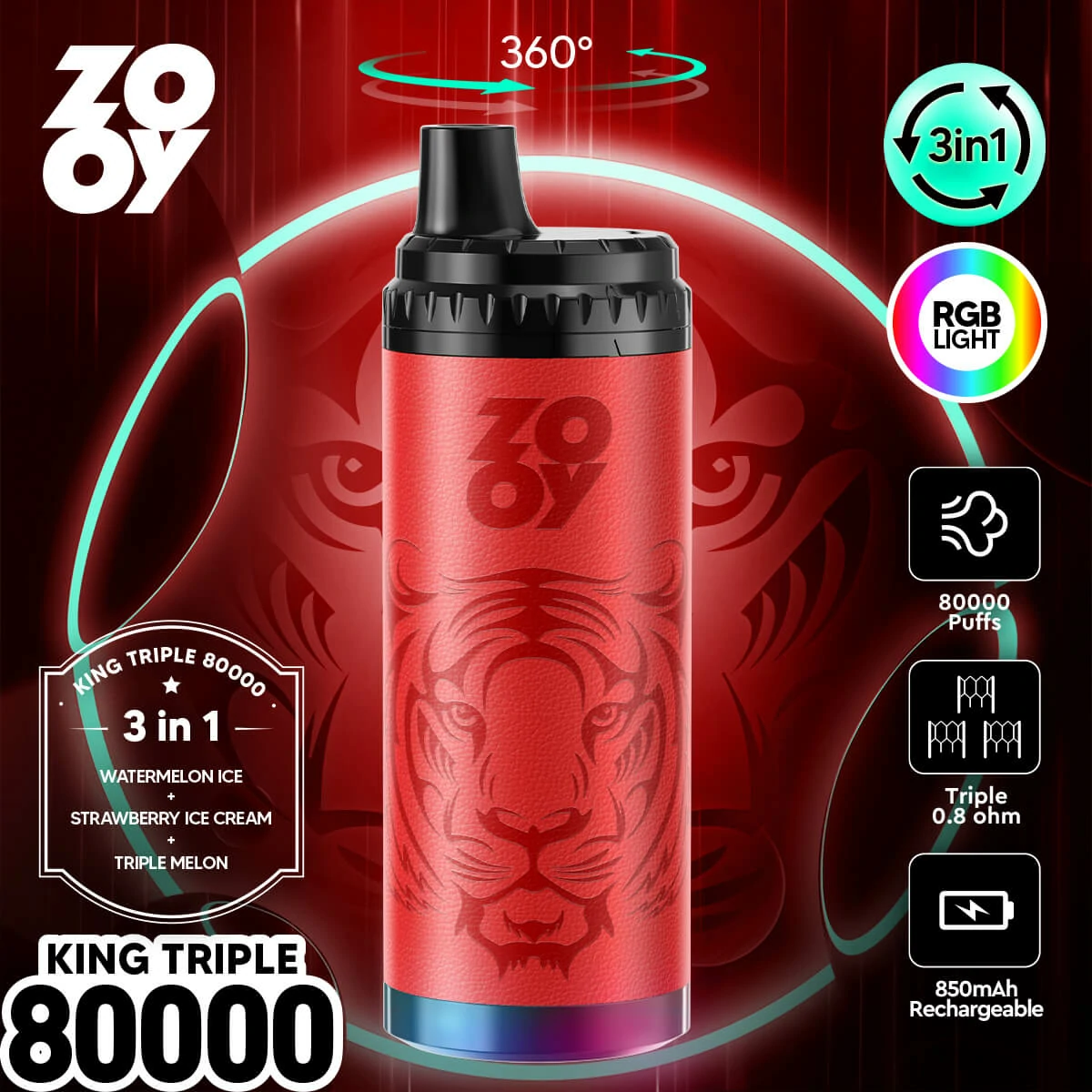 ZOOY King 3-in-1 80000 80K Bouffées Vape Jetable - image 7