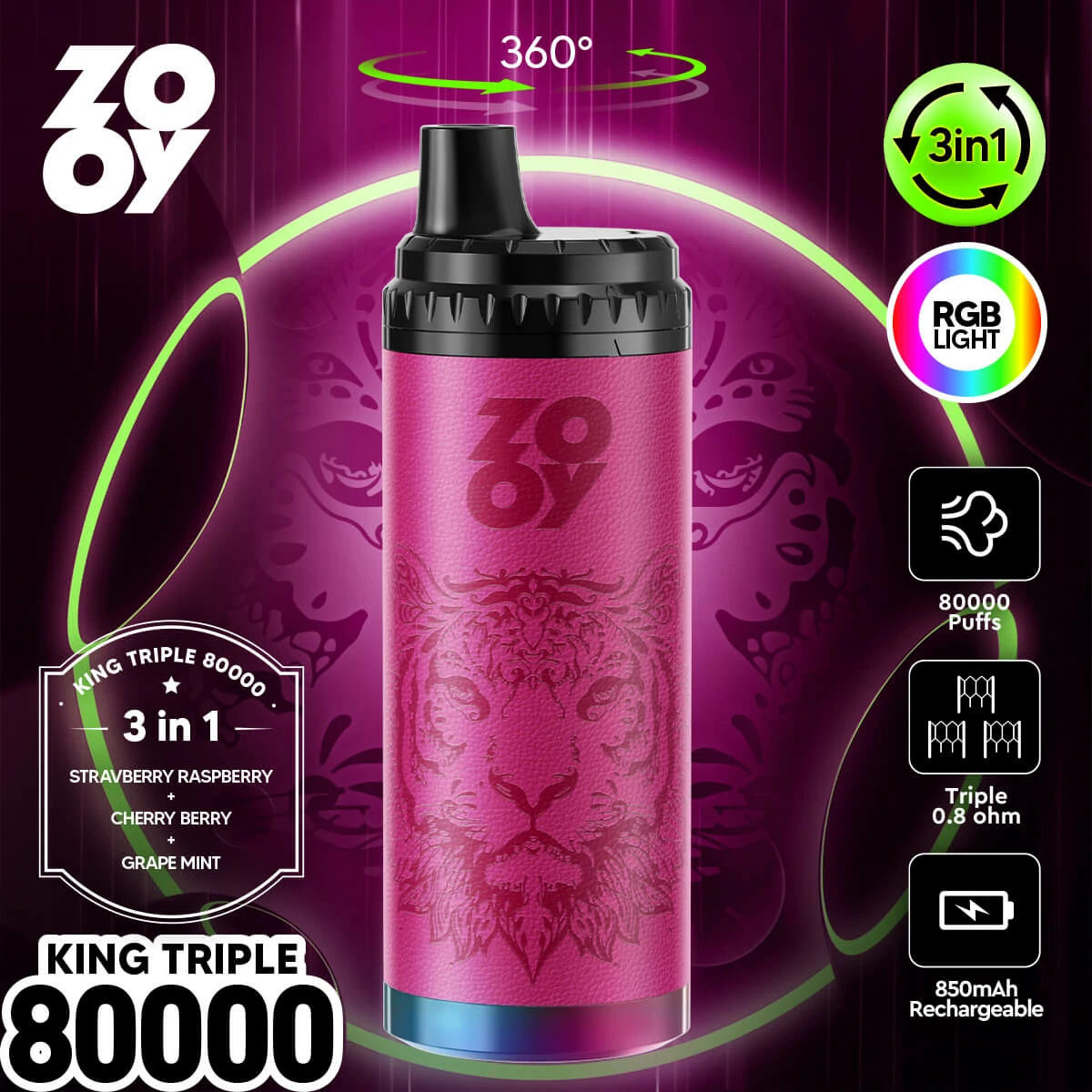 ZOOY King 3-in-1 80000 80K Bouffées Vape Jetable - image 8