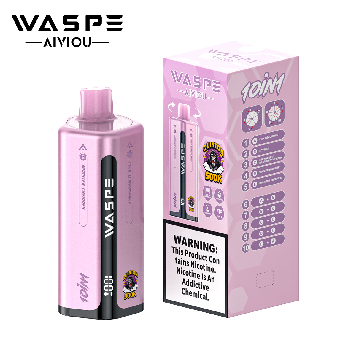WASPE 10-in-1 Quinton 500000 500K Bouffées Vape Jetable - image 5