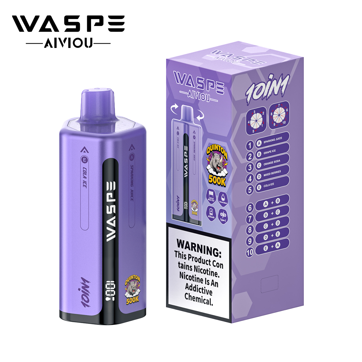 WASPE 10-in-1 Quinton 500000 500K Bouffées Vape Jetable - image 4