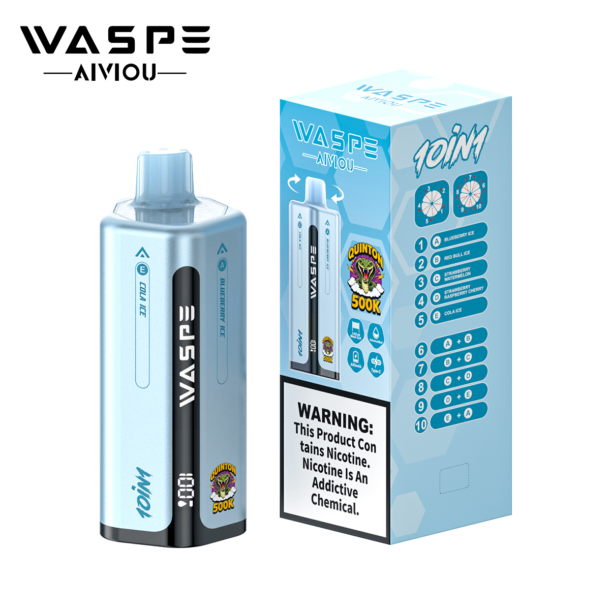 WASPE 10-in-1 Quinton 500000 500K Bouffées Vape Jetable - image 6